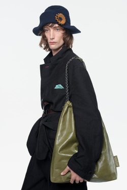 ZARA X JOHN GALLIANO БОЛЬШАЯ КОЖАНАЯ СУМКА TRI-CHIC — LIMITED EDITION, ЗЕЛЕНЫЙ ХАКИ
