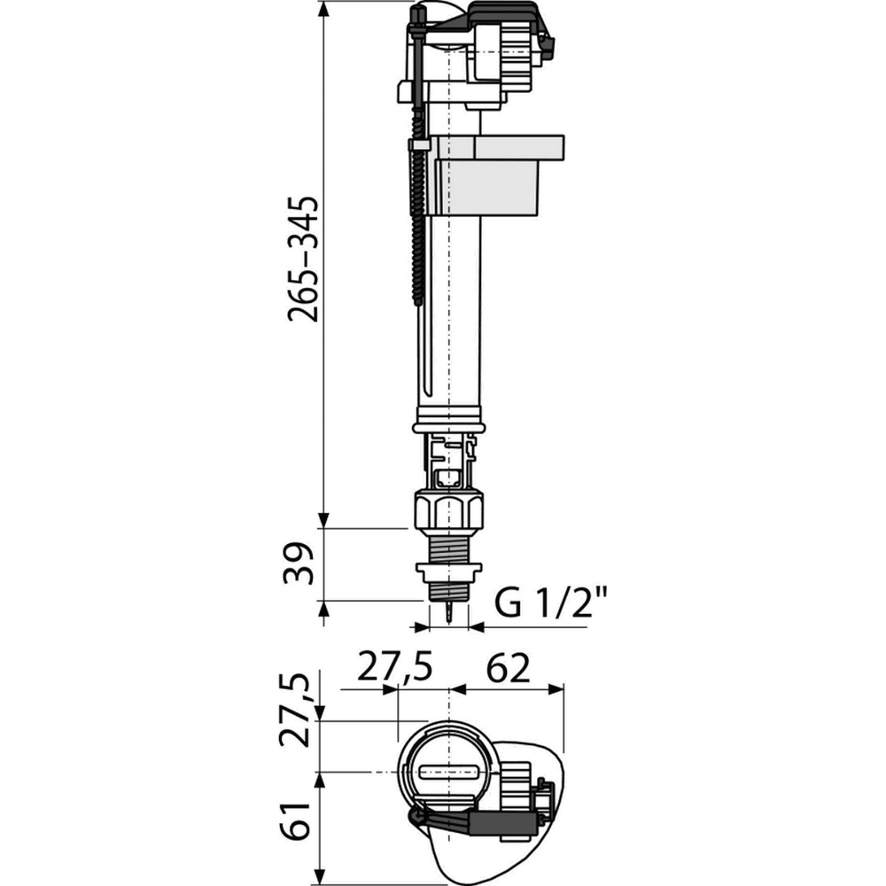 Заливной клапан ALCADRAIN 1/2" ниж/подв. лат. штуцер A18