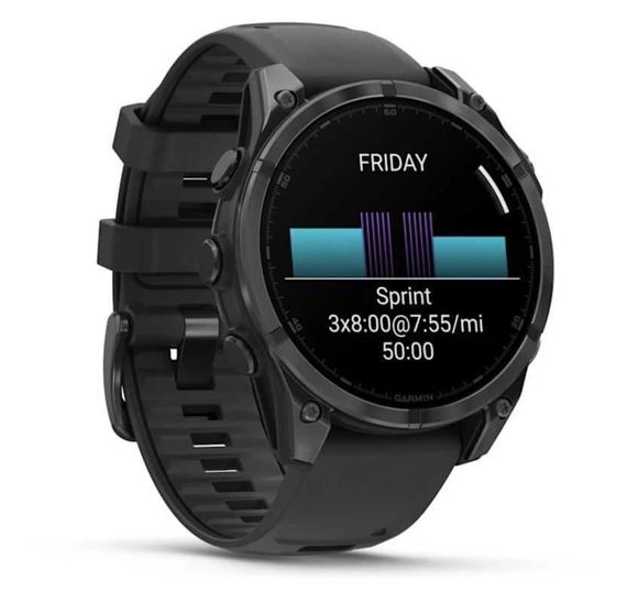 Умные часы Garmin Fenix 8, 47 мм, AMOLED, серый, черный силиконовый ремешок