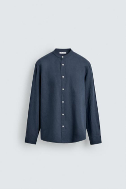 ZARА РУБАШКА RELAXED FIT ИЗ ЛЬНА И ХЛОПКА, ГЛУБОКИЙ СИНИЙ