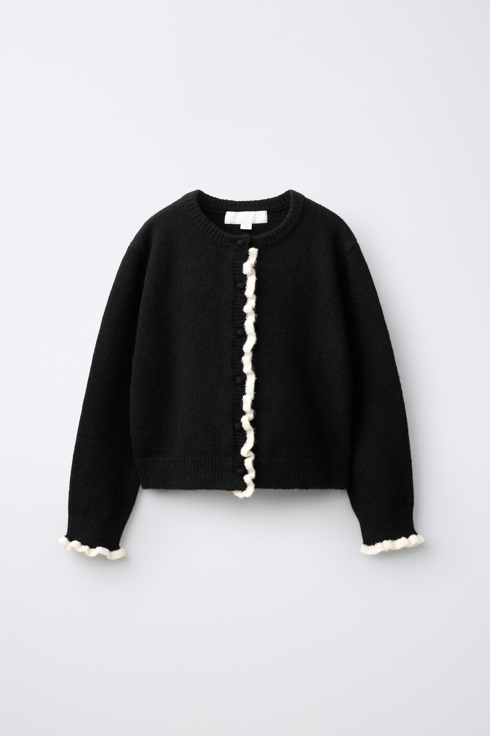ZARA КАРДИГАН С КОНТРАСТНЫМИ ОБОРКАМИ, ЧЕРНЫЙ