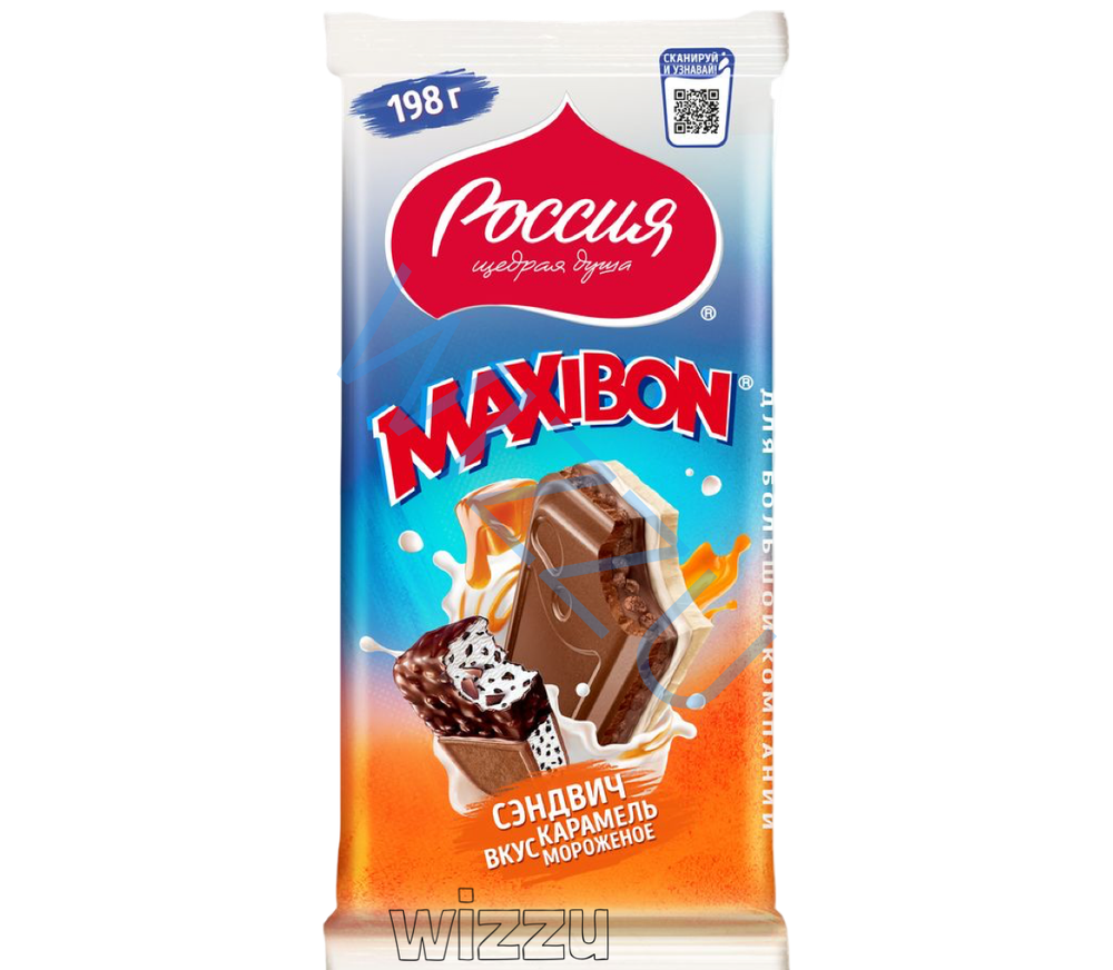 Шоколад Россия Maxibon Сэндвич со вкусом карамели и мороженого 198г