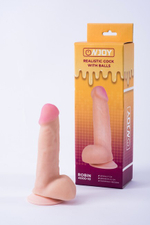 Реалистичный фаллоимитатор на присоске с мошонкой из кибер-кожи Onjoy Realistic Cock With Balls Robin (Цвет: телесный)