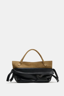 ZARA КОЖАНАЯ СУМКА С КЛАПАНОМ, ЧЕРНЫЙ