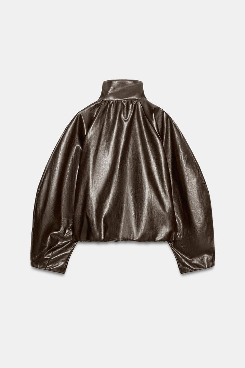 ZARA КУРТКА ИЗ ТЕХНИЧНОЙ ТКАНИ СО СБОДКАМИ, КОРИЧНЕВЫЙ