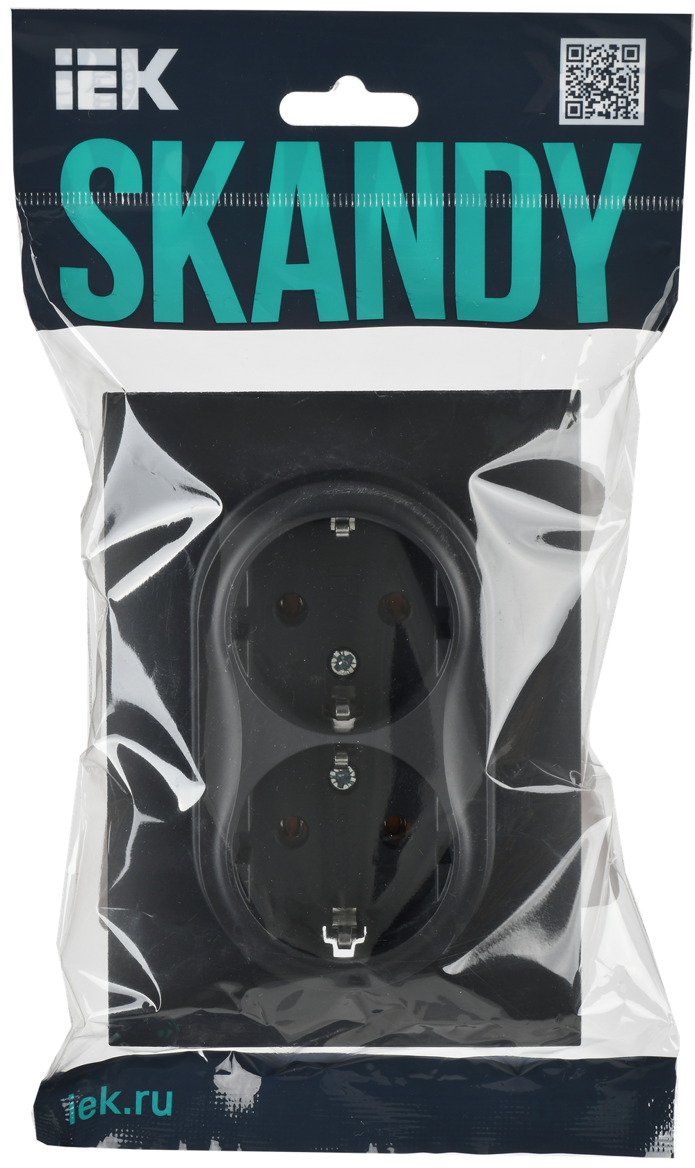 SKANDY Розетка 2-местная с заземлением без защитных шторок 16А в сборе SK-R08G графит IEK