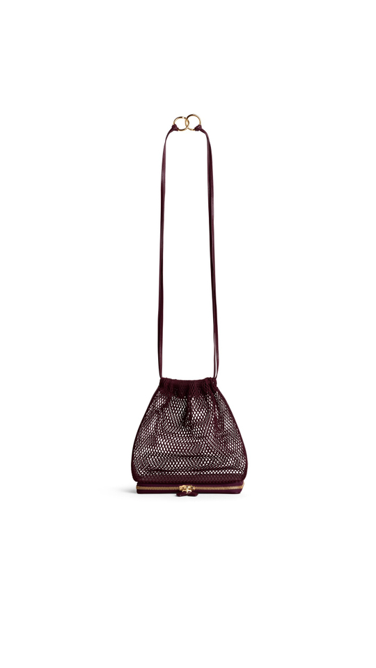 ALAÏA СУМКА LE POCHON В СЕТОЧКУ, ГРАНАТОВО-КРАСНЫЙ