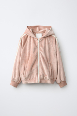 ZARA ХУДИ ИЗ ВЕЛЮРА С МОЛНИЕЙ, РОЗОВЫЙ