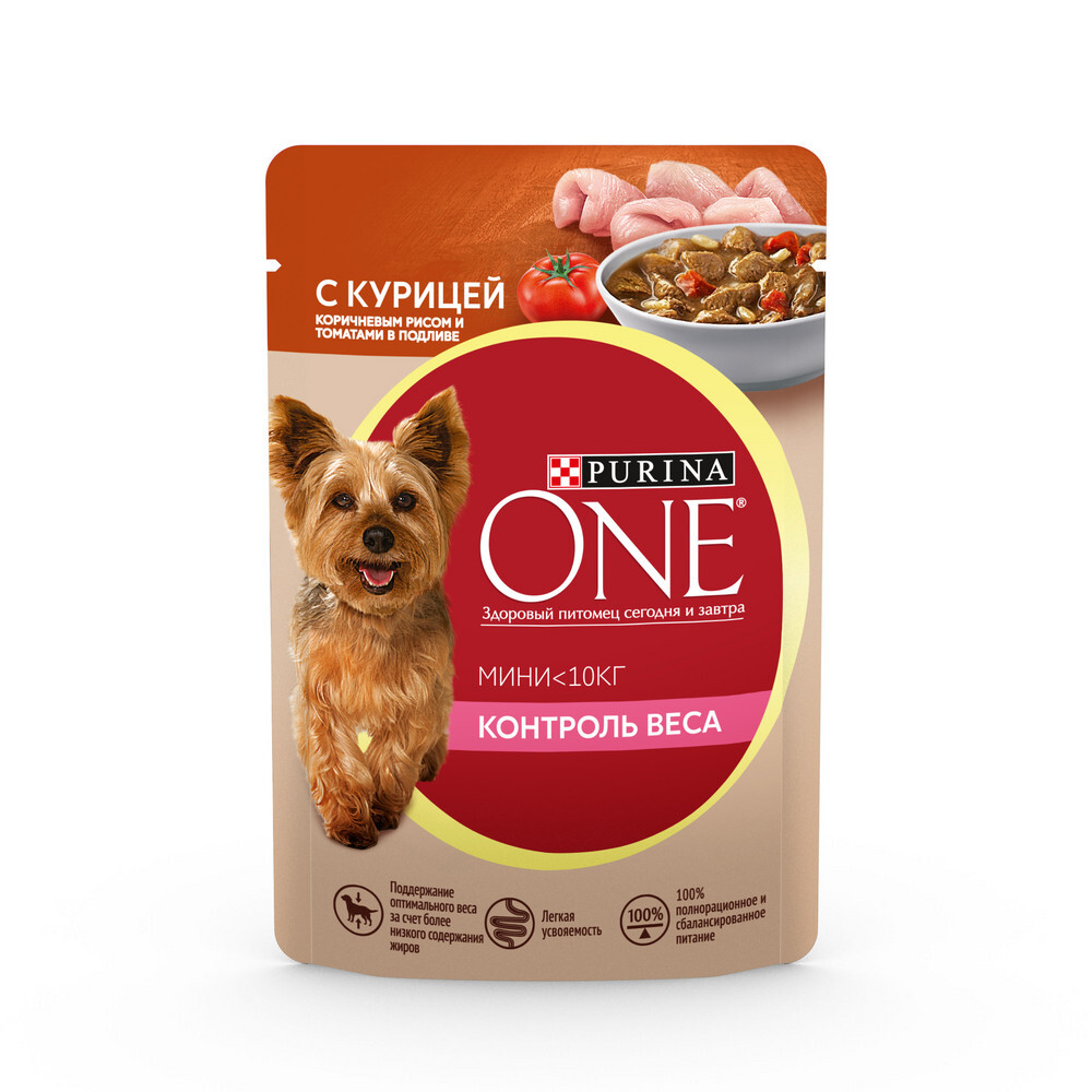 Влажный корм для собак Курица с рисом и томатами в подливе, 85г Purina ONE Мини Контроль веса