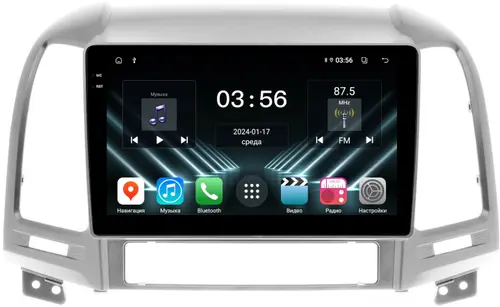 Магнитола для Hyundai Santa Fe 2 CM 2006-2012 (рамка серебро) - FarCar S400-DX монитор 9.5" IPS на Android 13, CarPlay