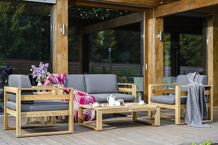 Диванный комплект из акации Joygarden БУКА с кофейным столом, Natural Teak, серый