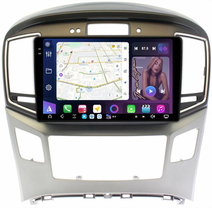 Магнитола для Hyundai H1, Grand Starex 2015-2022 (ШГУ монохром, авто с часами) - FarCar S500-TS20 монитор 9.5" 2K QLED на Android 14, Быстрейшая, CarPlay, 4G SIM-слот