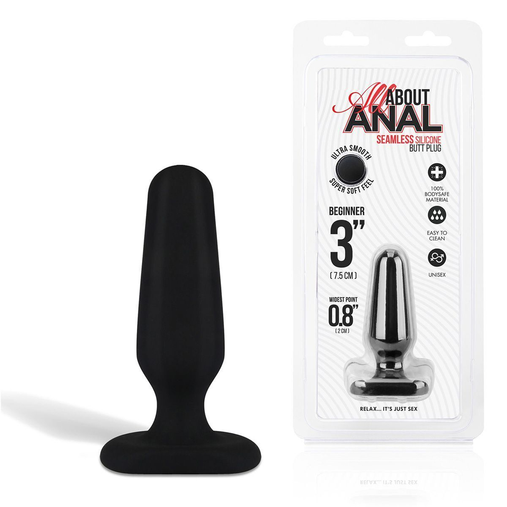 Черный анальный плаг из силикона Seamless Silicone Butt Plug - 7,5 см. (Цвет: черный)