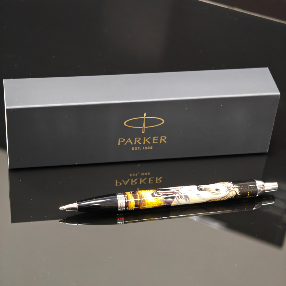 Коллекционная ручка Parker шариковая "Белая лошадь" с ручной росписью Палех в коробке