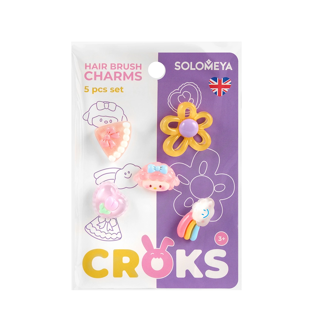 SOLOMEYA Набор украшений для расчески, Радуга, 5 шт./Set of charms for hair brush, Rainbow, 5 pcs.