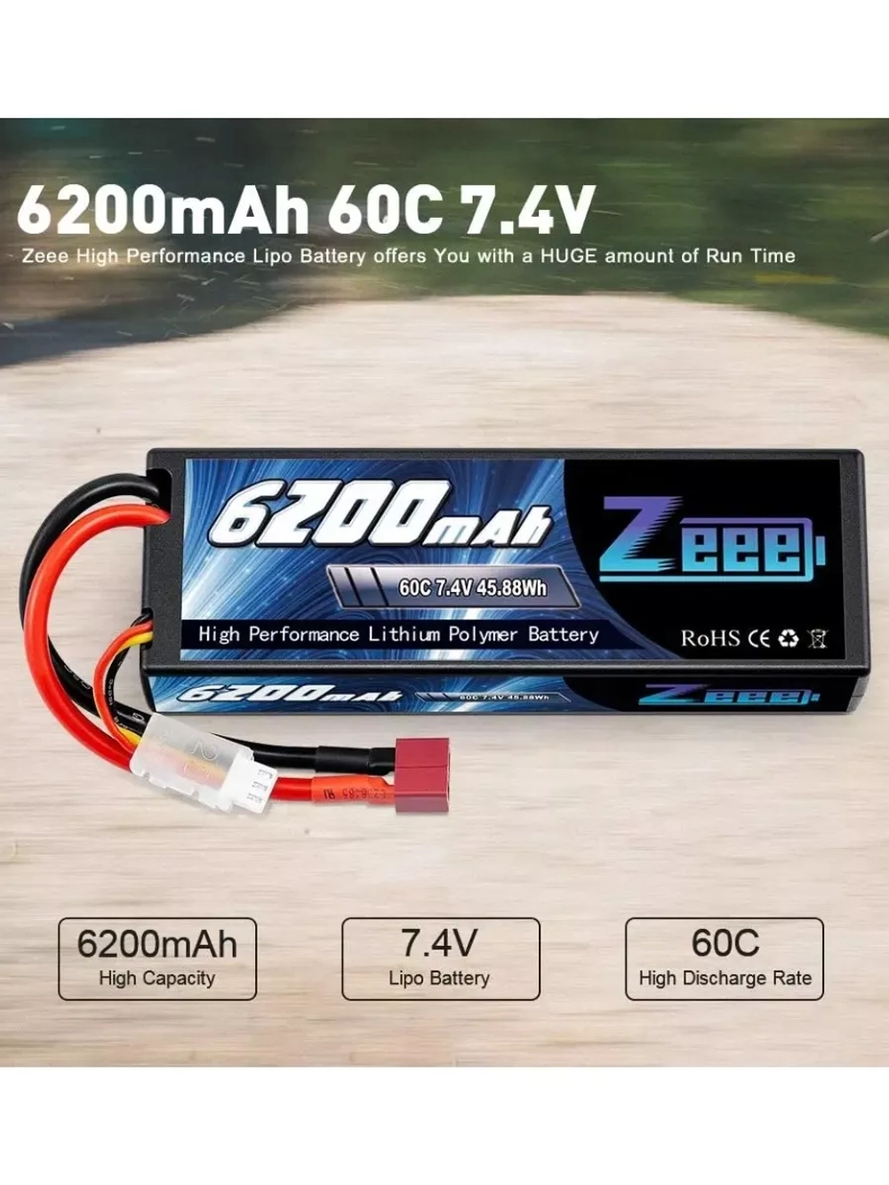 Аккумулятор для радиоуправляемой машинки Li-Po 7.4V 6200mAh