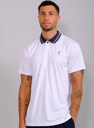 Мужское поло RS Performance Court Polo - Striped Collar REC белое (252M017-002)