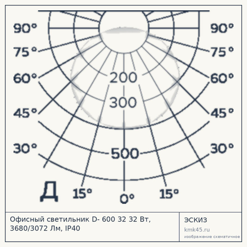 Офисный светильник D- 600 32 32 Вт, 3680/3072 Лм, IP40
