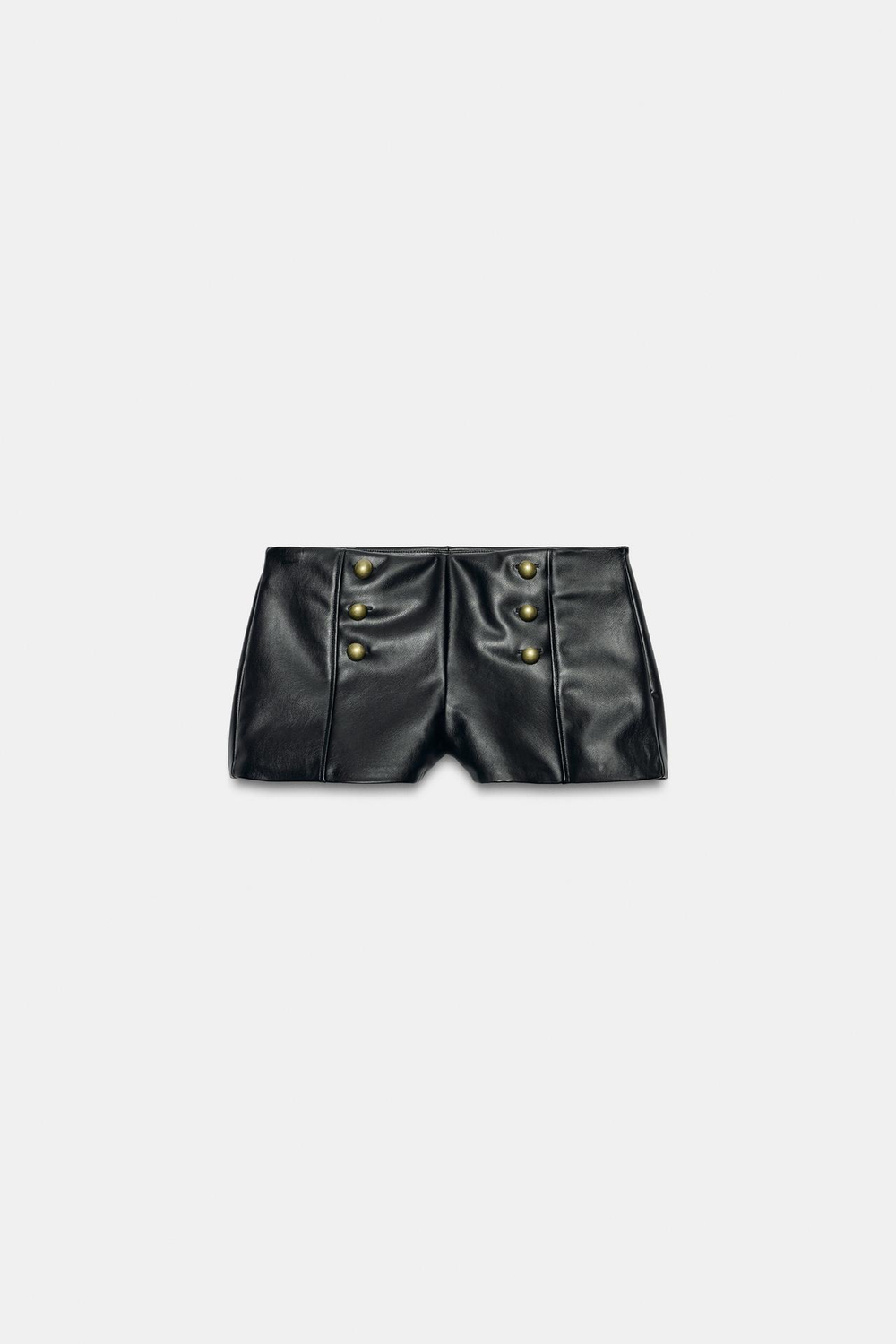 ZARA МИНИ-ШОРТЫ ИЗ ИСКУССТВЕННОЙ КОЖИ С ПУГОВИЦАМИ, ЧЕРНЫЙ