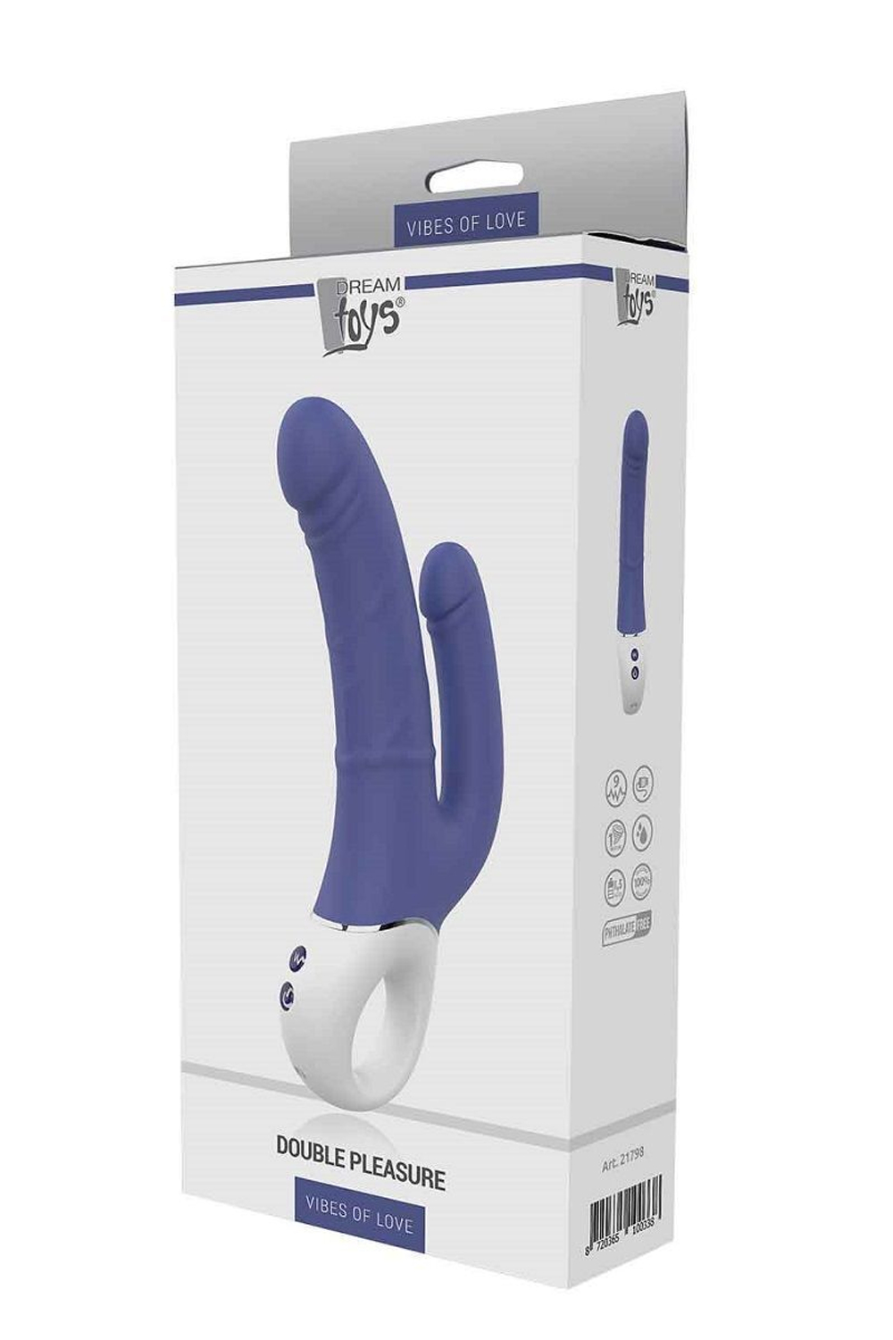 Синий анально-вагинальный вибратор Double Pleasure - 23,5 см. (Цвет: синий)