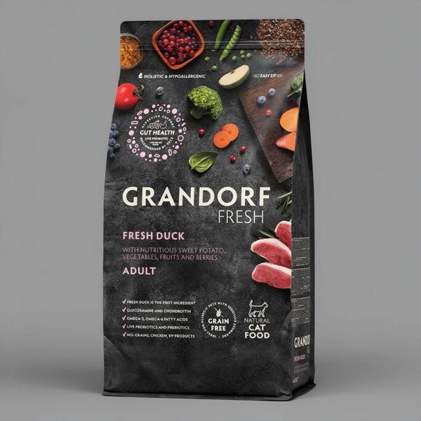 Сухой корм GRANDORF Fresh Cat ADULT Duck&Sweet Potato для кошек из свежего мяса утки с бататом