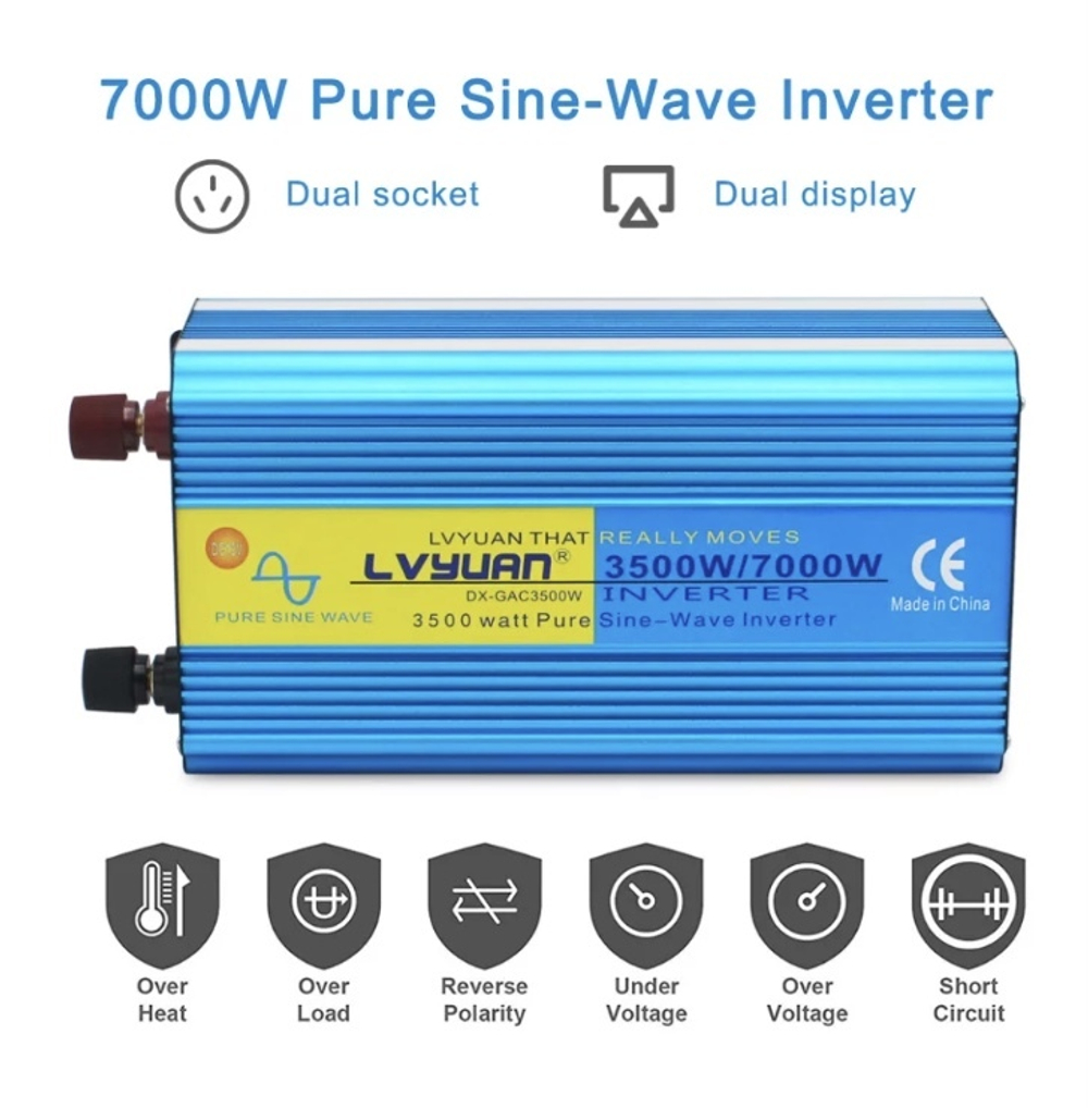 Инвертор 12V-220V 7000W/3500W чистый синус пульт управл. Lvyuan