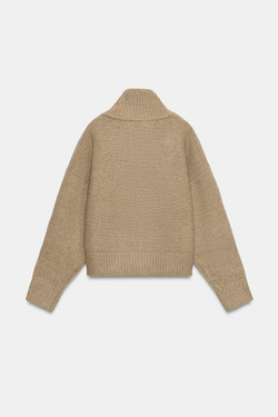 ZARA КАРДИГАН С ВОРОТНИКОМ-СТОЙКОЙ, РЫЖЕВАТО-КОРИЧНЕВЫЙ