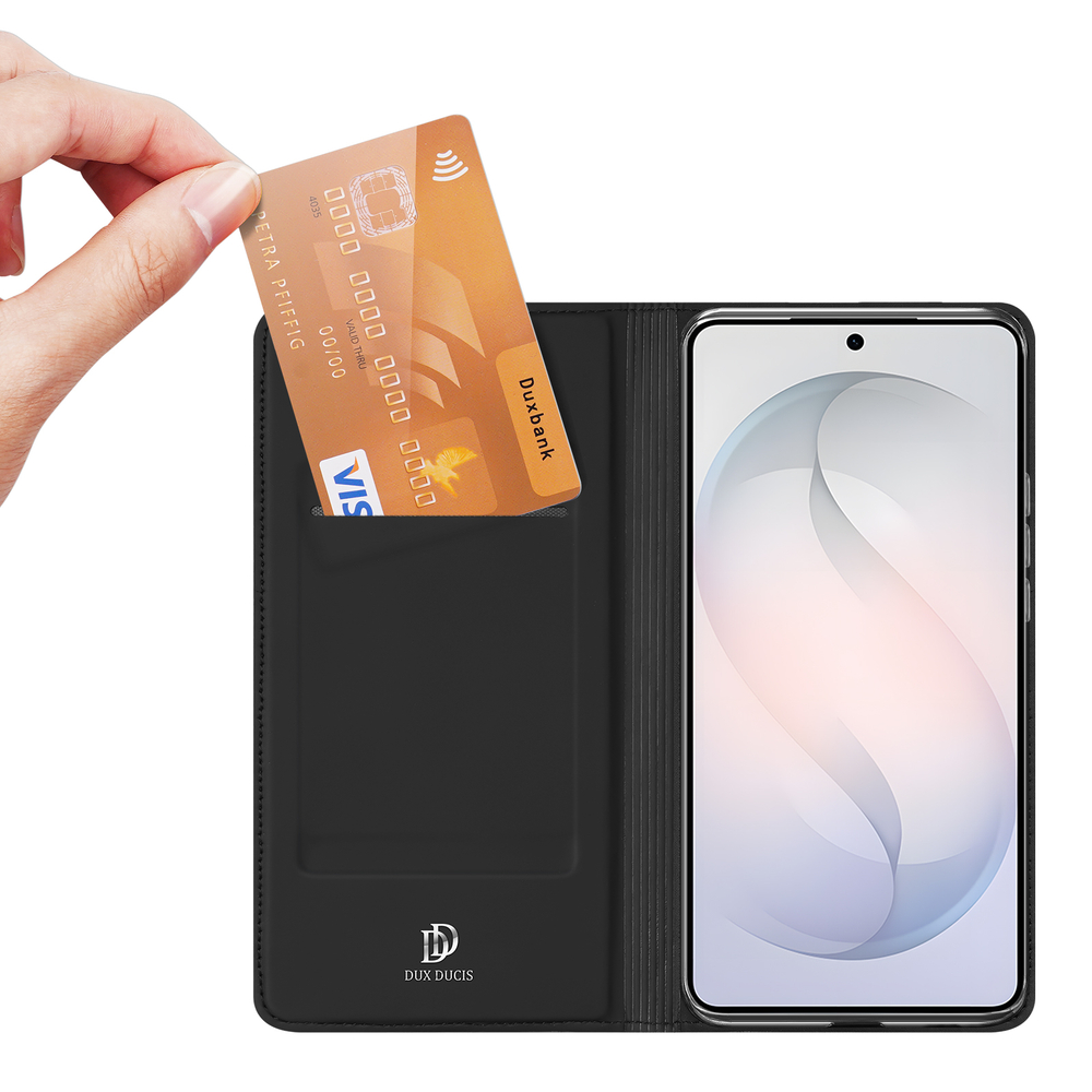 Чехол книжка из кожи черного цвета для Samsung Galaxy S26+ Плюс, серия Skin Pro Series от Dux Ducis