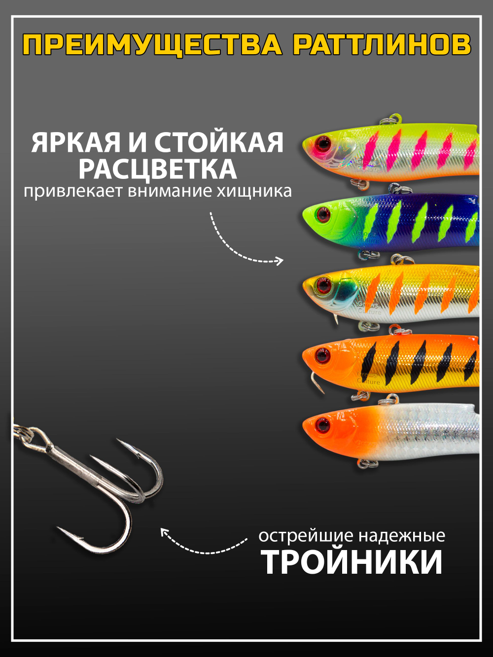 Набор супер уловистых цветов раттлинов на судака и щуку Range Vib 90 мм, 28 г, 5 штук