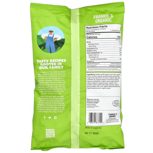 Frankie's Organic, Puffs, халапеньо, 113 г (4 унции)