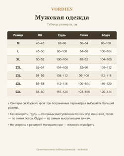 Таблица размеров мужской одежды