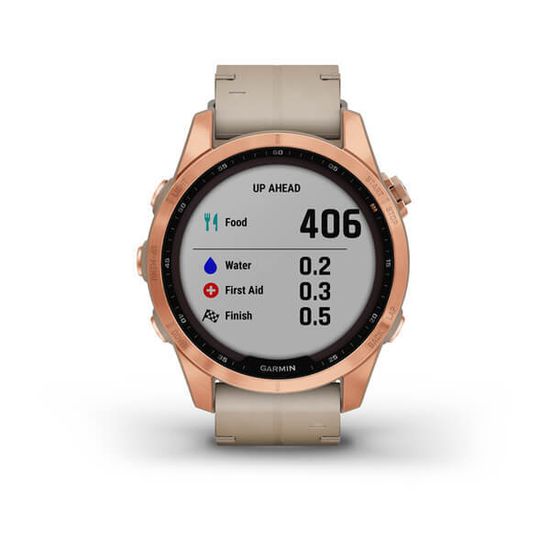 Часы Garmin Fenix 7S, Sapphire Solar, титан "розовое золото", кожа  010-02539-35