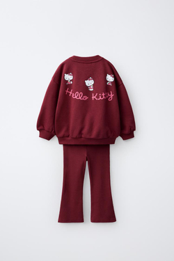 ZARA КОМПЛЕКТ ИЗ ТОЛСТОВКИ И РАСКЛЕШЕННЫХ ЛЕГИНСОВ HELLO KITTY ©, БУРГУНДИ