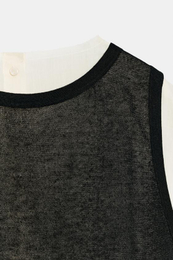 ZARA КОМБИНИРОВАННЫЙ ТРИКОТАЖНЫЙ ТОП, ЭКРЮ/ЧЕРНЫЙ