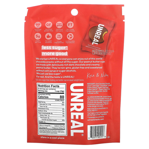 Unreal, Чашки с арахисовой пастой, темный шоколад, 120 г (4,2 унции)