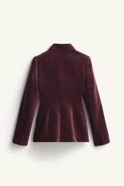 ZARA ПРИТАЛЕННЫЙ БАРХАТНЫЙ БЛЕЙЗЕР - LIMITED EDITION, ВИННЫЙ