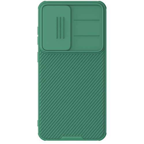 Чехол зеленого цвета (Dark Green) с защитной шторкой для камеры от Nillkin на Samsung Galaxy S25, серия CamShield Pro Case