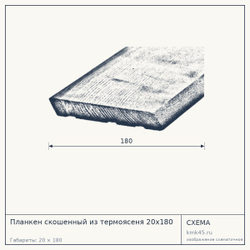 Схема с габаритами: Планкен скошенный из термоясеня 20х180