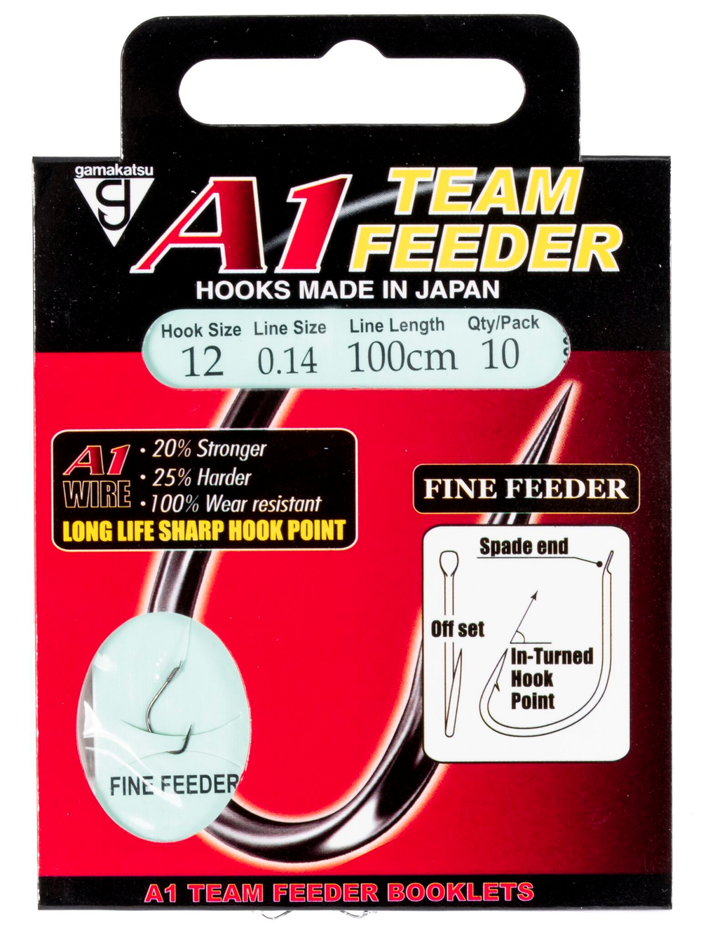 Крючки с поводком Gamakatsu BOOKLET A1 FINE FEEDER разм. 12-0.14мм 100см 10шт.