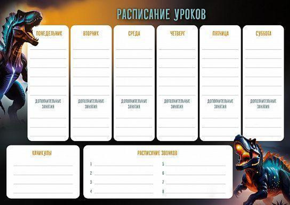 Расписание уроков А4 "Космос" д/мальчиков (Schoolformat)