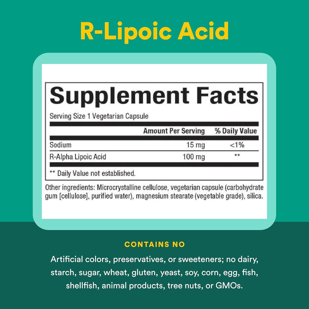 Natural Factors, R-липоевая кислота, 100 мг, 60 вегетарианских капсул