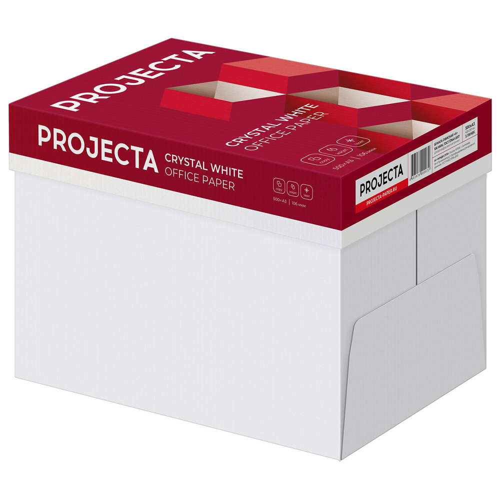 Бумага офисная БОЛЬШОГО ФОРМАТА (297×420), А3, 80 г/м2, 500 л., марка А, PROJECTA ULTRA, Россия, 162% (CIE).