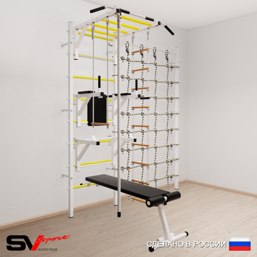 Шведская стенка Sv Sport усиленная 6670 (Турник рукоход/Брусья/Стойка/Скамья/Канат/Лестница/Трапеция/Канатный лаз)