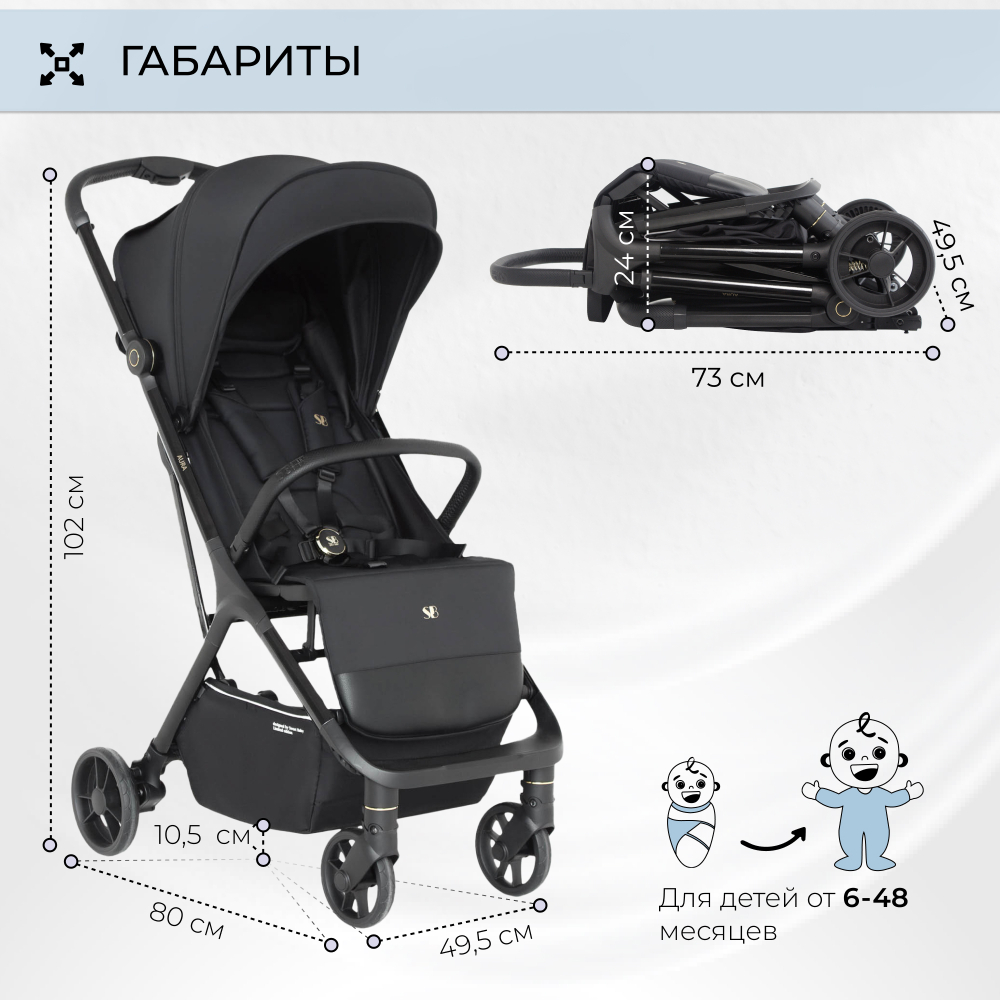 Прогулочная коляска Sweet Baby Aura Black