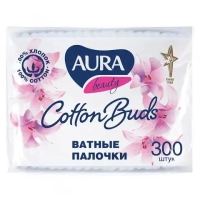 Ватные палочки AURA Beauty 300шт пакет