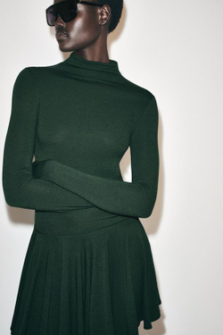 ZARA ЛЕГКАЯ КОРОТКАЯ ЮБКА, ТЕМНЫЙ БУТЫЛОЧНО-ЗЕЛЕНЫЙ