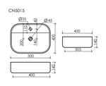 Умывальник чаша накладная прямоугольная Элемент (Element) 500x400x140мм