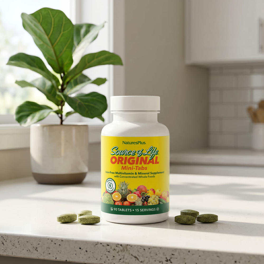 NaturesPlus, Source of Life, оригинальные мини-таблетки, мультивитаминная и минеральная добавка, без железа, 90 таблеток