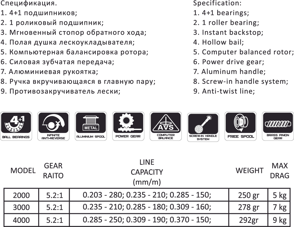 Катушка безынерционная HitFish Swan (4000, 4+1BB, мет. шпуля)