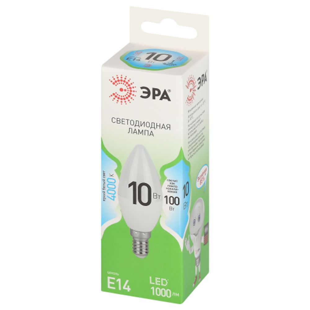 Лампа светодиодная ЭРА GREEN LINE LED B35-10W-840-E14 GL 10Вт свеча яркий белый свет E14 | Лампы cветодиодные Свеча (B/C)